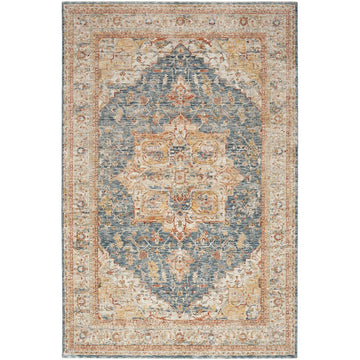 Sahar SHR06 Traditional Persian Vintage Distressed Floral Ornate Medallion Border Soft-Touch Polyester Low Profile Short Pile Ivory/Blue Rug-Nourison-Rug Love - The Most Loved Rug Store